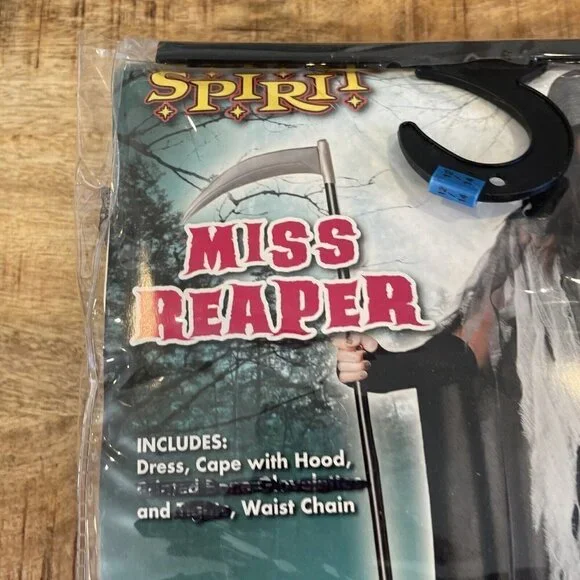 Girls Size Medium 12-14 Miss Reaper Tween Halloween Costume Dress Cape Chain - Picture 10 of 12